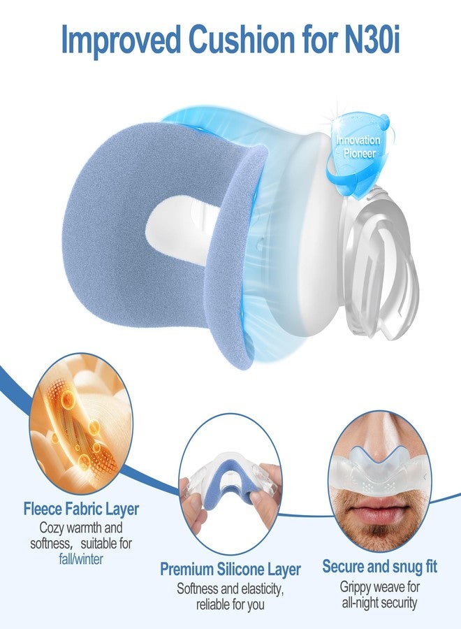 MEDICOLOR 2 Packs Improved Cushion for Airtouch N30i & Airfit N30i, with Soft Fleece Fabric, Warm & Breathable, Non-Slip Nasal Pillow Mask, Replacement CPAP Supplies, Old Version - Blue (Medium) - Image 2